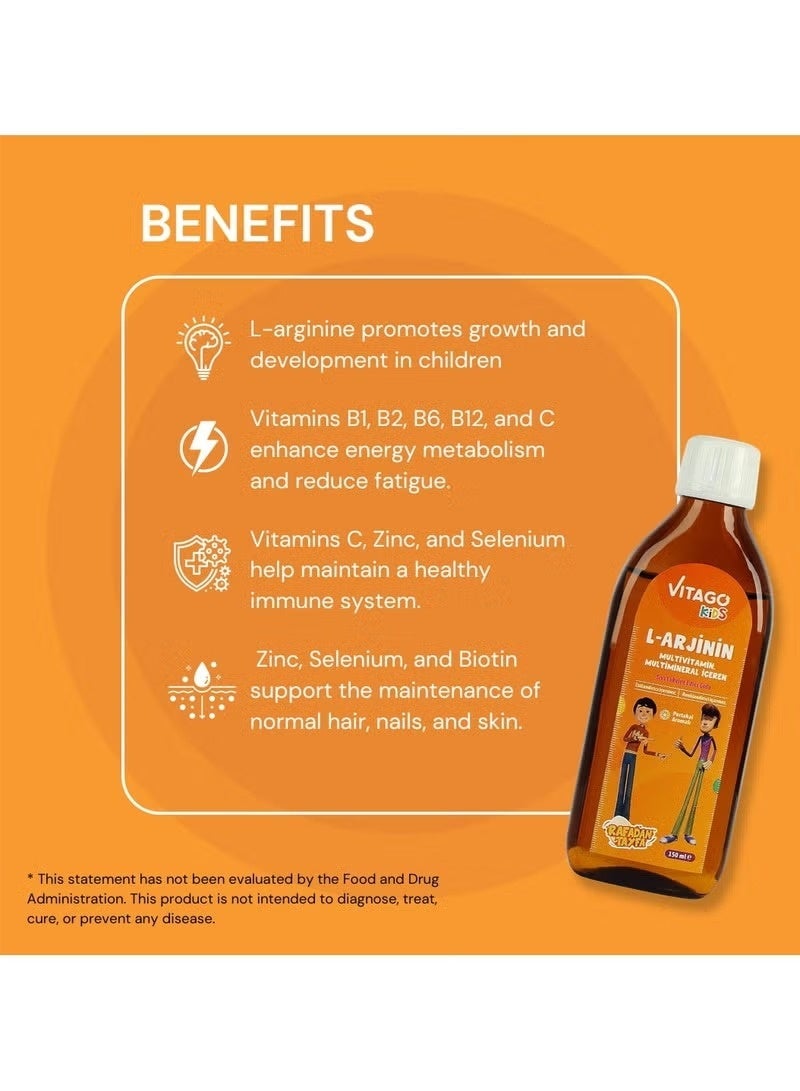 VITAGO Kids L-Arginine Growth Syrup to Increase Height and Multivitamin for Boys - 150ml - Image 2